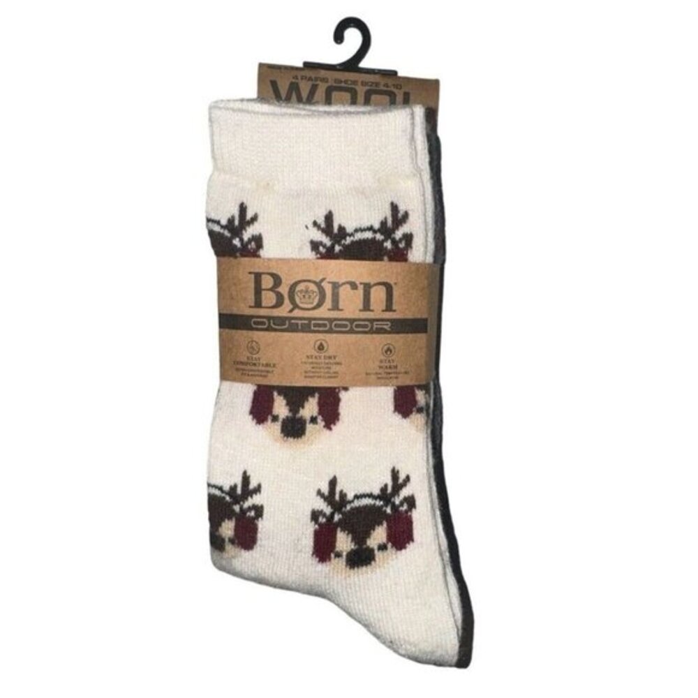 Born Outdoor Moisture Wicking Super Warm Wool 4 Pairs Winter Deer Sz 4-10 New